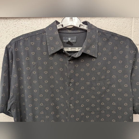Toscano XL 100% silk button down shirt with short sleeves in black print - Picture 9 of 11